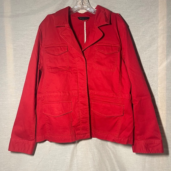 TALBOTS Red Collared Cargo Military Style Utility Jacket. Pockets. Size XL - Picture 1 of 11